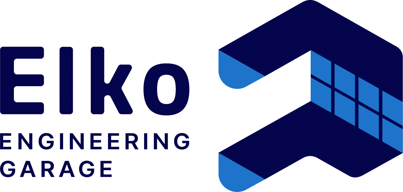 Elko engineering garage logo with nanofab and AI elements.